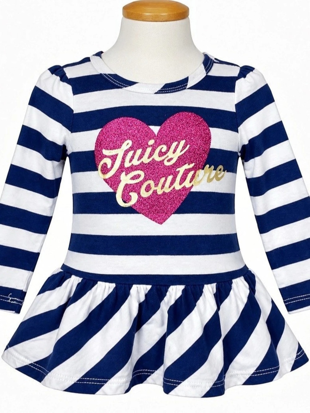 Juicy Couture Baby Girls 18M Navy White Striped Glitter Heart Dress